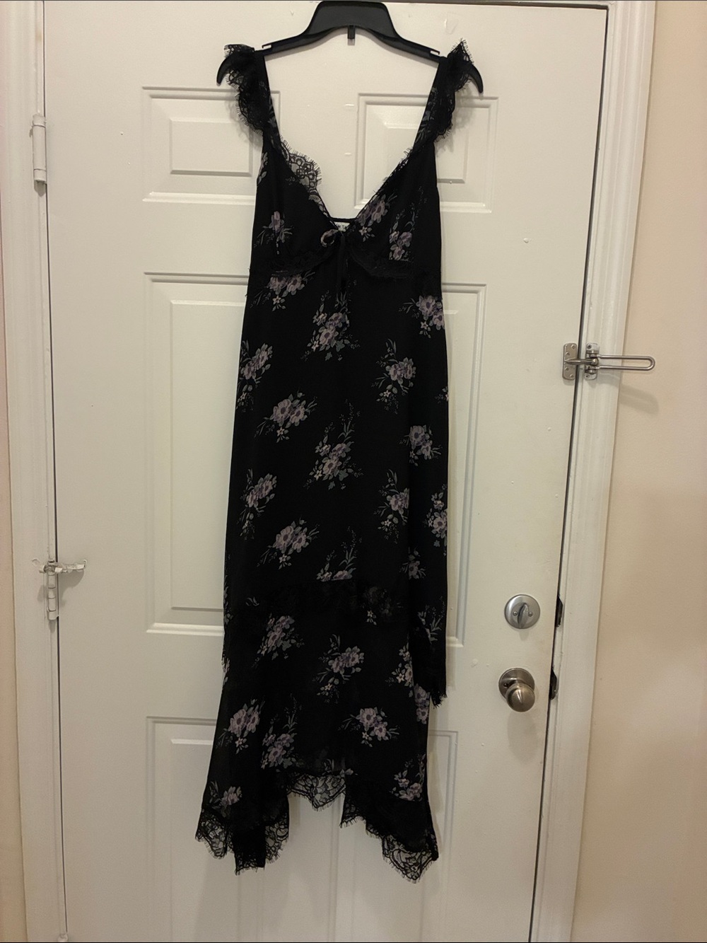 Black Floral Lace Asymmetrical Maxi Dress Whimsygoth Ruffle Size M Summer Goth - Picture 3 of 11